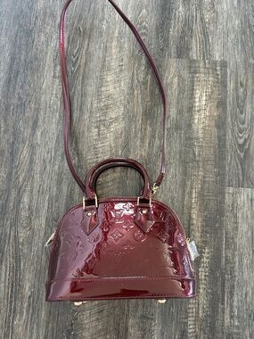 Patent-Effect Dome Satchel in Burgundy Patent